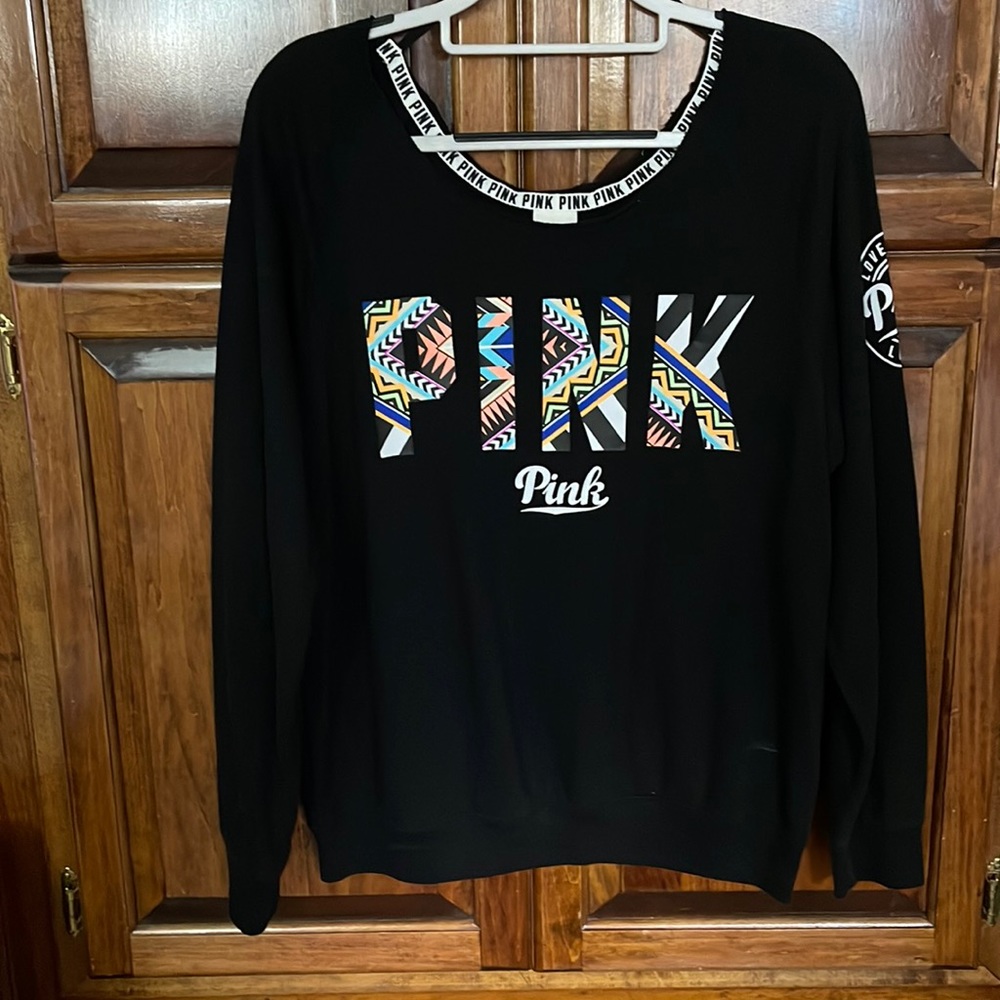 Black and Multicolored Tribal/Aztec Scoop Neck Sweatshirt